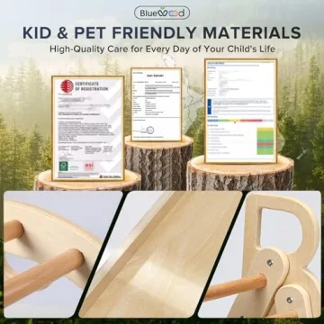 BlueWood Pikler Triangle Set, 7-in-1 Foldable Wooden Toddler Climbing Toys Indoor Playground Jungle Gym Montessori Climber for 2-6 Years Old, Baby, Kids (Natural)