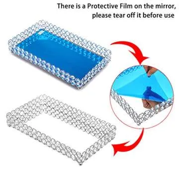 Hipiwe Crystal Cosmetic Makeup Tray - Large Mirrored Vanity Tray Jewelry Trinket Organizer TrayTray Home Decorative Dresser Tray Bathroom Tray, 13.7"x 7.87"