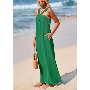 PRETTYGARDEN Womens 2025 Casual Long Summer Dresses Sleeveless Strappy Loose Flowy Beach Vacation Maxi Dress with Pockets (Dark Green,Medium)