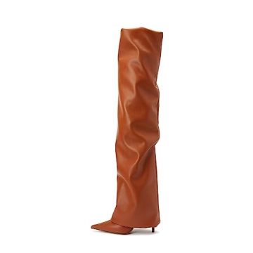 THESHY Women's Fold Over Boots Stylish Thigh High Stiletto Heels