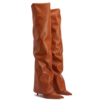 THESHY Women's Fold Over Stiletto Knee-High Boots