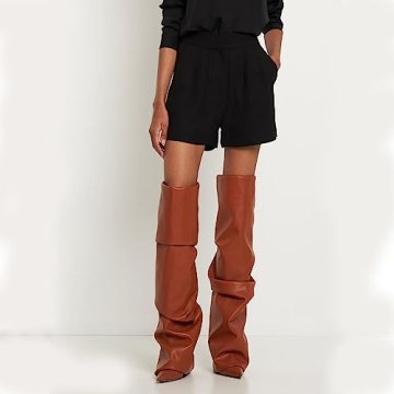 THESHY Women's Fold Over Stiletto Knee-High Boots