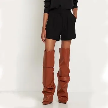 THESHY Women's Fold Over Stiletto Knee-High Boots