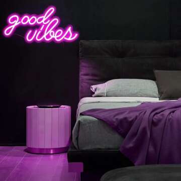 DECANIT Good Vibes Neon Sign for Wall Decor Powered by USB Neon Light for Bedroom Decor, Pink Color,16.1"x 8.3"x 0.6"