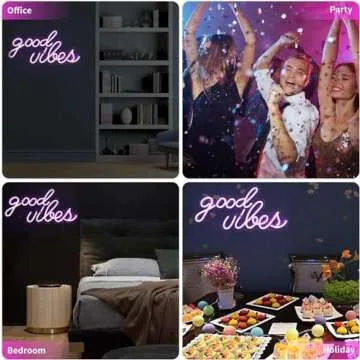 DECANIT Good Vibes Neon Sign for Wall Decor Powered by USB Neon Light for Bedroom Decor, Pink Color,16.1"x 8.3"x 0.6"