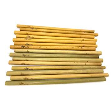 Reusable Bamboo Drinking Straws - Natural Organic Ecofriendly Straws - Set of 15 Straws - Strong and Durable - Including Travel/Storage Pouch - Tiny Panda
