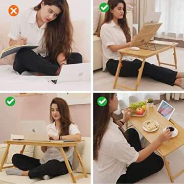 Laptop Desk for Bed, COIWAI Laptop Bed Tray Desk, Bamboo Lap Desk with Tablet Slot, Adjustable Heigh...