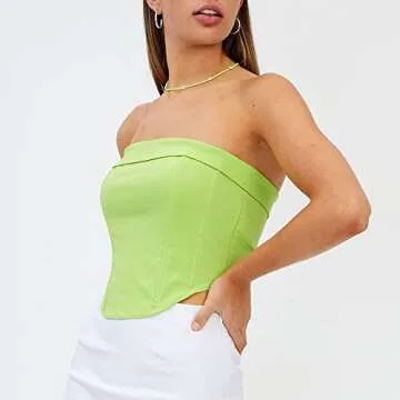 MISSACTIVER Women Sexy Strapless Tube top Sleeveless Off Shoulder Slim Fit Solid Club Crop Top Corset Bustier Tops
