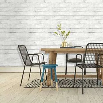 HaokHome 5030 Shiplap Peel and Stick Wood Wallpaper Off White 17.7"x 19.7ft Distressed Wood Plank Wallpaper