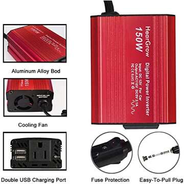 150W Car Power Inverter Converter Plug Adapter w/Dual USB Adapter Outlet Charger Car Adapter Car Travel Camping Outdoor Activity Necessity Suitable for Laptop Phone Camera DC 12V to 110V AC Inverter