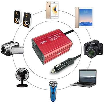 150W Car Power Inverter Converter Plug Adapter w/Dual USB Adapter Outlet Charger Car Adapter Car Travel Camping Outdoor Activity Necessity Suitable for Laptop Phone Camera DC 12V to 110V AC Inverter