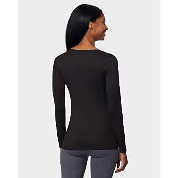 32 Degrees Heat Womens Ultra Soft Thermal Lightweight Baselayer Scoop Neck Long Sleeve Top, Black, X-Large
