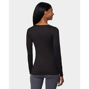 32 Degrees Heat Womens Ultra Soft Thermal Lightweight Baselayer Scoop Neck Long Sleeve Top, Black, X-Large