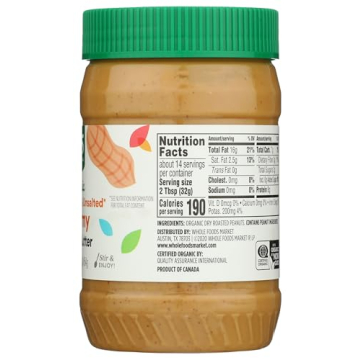 Organic Creamy Peanut Butter No Salt Added by Whole Foods