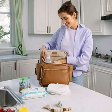 Omanmoli Diaper Bag Backpack Large Baby Diaper Bag Leather with 17 Diaper Bag Organizing Pouches,Cha...