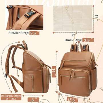 Omanmoli Diaper Bag Backpack Large Baby Diaper Bag Leather with 17 Diaper Bag Organizing Pouches,Changing Pad,Stroller Straps,4 Insulated Pockets,Brown
