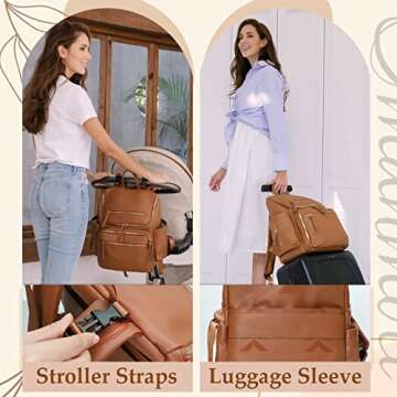Omanmoli Diaper Bag Backpack Large Baby Diaper Bag Leather with 17 Diaper Bag Organizing Pouches,Changing Pad,Stroller Straps,4 Insulated Pockets,Brown