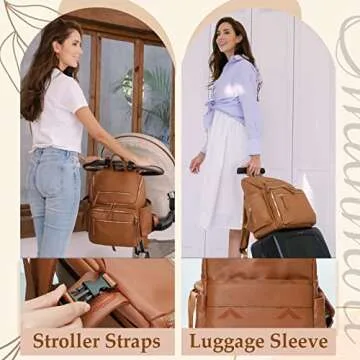 Omanmoli Diaper Bag Backpack Large Baby Diaper Bag Leather with 17 Diaper Bag Organizing Pouches,Changing Pad,Stroller Straps,4 Insulated Pockets,Brown