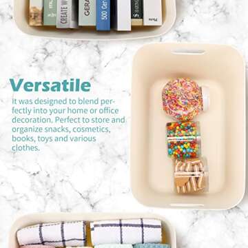 Zopeal Plastic Storage Bins 10 Pcs White Pantry Organizer Bins Small Baskets Storage Containers for Home Kitchen (14 x 10.5 x 9.5 Inch)