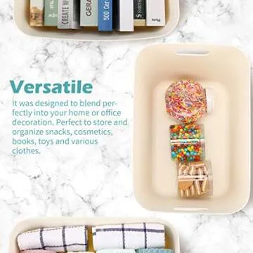 Zopeal Plastic Storage Bins 10 Pcs White Pantry Organizer Bins Small Baskets Storage Containers for Home Kitchen (14 x 10.5 x 9.5 Inch)