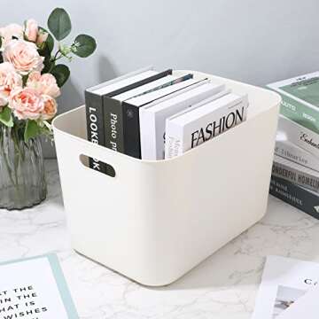 Zopeal Plastic Storage Bins 10 Pcs White Pantry Organizer Bins Small Baskets Storage Containers for Home Kitchen (14 x 10.5 x 9.5 Inch)