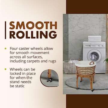 KOUBOO Rolling Wicker Laundry Basket with Detachable Stand