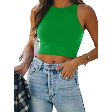 REORIA Women's Sexy Sleeveless High Neck Racerback Cropped Tank Tops Cute Teen Girls Halter Neck Cro...