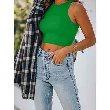 REORIA Women's Halter Neck Cropped Tank Top - Green