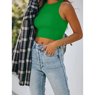 REORIA Women's Halter Neck Cropped Tank Top - Green