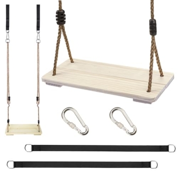 KINSPORY Wooden Swing Seat for Kids, Adjustable Outdoor Swing with Tree Straps