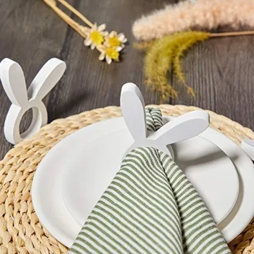 Wooden Easter Bunny Napkin Rings - 8 Count Set for Fun Dining