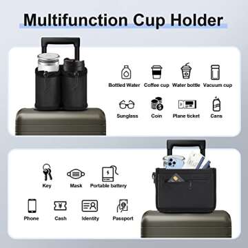 Luggage Cup Holder for Suitcases Free Hands, Travel Accessories, Adjustable for Different Sizes of Coffee Cups, Universal Luggage Accessories for Flight Attendants, Business Travelers, Tourists-Black