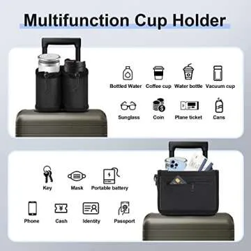Luggage Cup Holder for Suitcases Free Hands, Travel Accessories, Adjustable for Different Sizes of Coffee Cups, Universal Luggage Accessories for Flight Attendants, Business Travelers, Tourists-Black