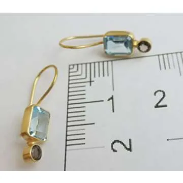Blue Topaz and Smoky Quartz Gold Plated Sterling Silver Drop Earrings - Handmade Mother's Day Jewelry Gift Ideas for Women - Natural Gem Gemstone - Birthstone Birthday Gift (Topaz and Smoky Quartz)