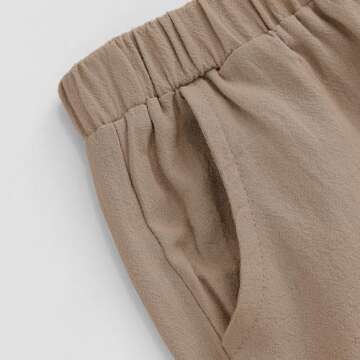 XMWEALTHY Toddler Baby Boy Summer Clothes Color Block Short Sleeve Button-Down Shirt Tops Cotton Pants Outfit Set 18-24M Beige Khaki