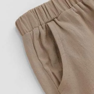 XMWEALTHY Toddler Baby Boy Summer Clothes Color Block Short Sleeve Button-Down Shirt Tops Cotton Pants Outfit Set 18-24M Beige Khaki