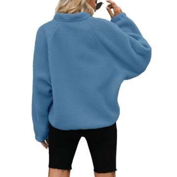 Yanekop Womens Fleece Jacket Fuzzy Long Sleeve Short Coats Button Down Sherpa Outerwear with Pockets(A Dusty Blue,M)