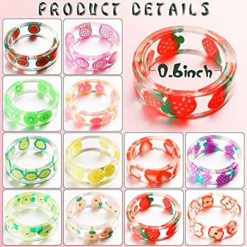 24 Pieces Resin Fruit Rings Set Cute Finger Rings Plastic Resin Ring Colorful Rings Fruit Ring Jewel...