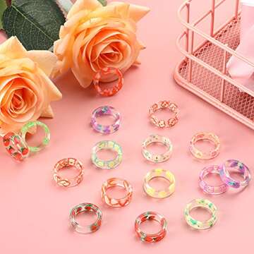 24 Pieces Resin Fruit Rings Set Cute Finger Rings Plastic Resin Ring Colorful Rings Fruit Ring Jewelry for Women and Teen Girl