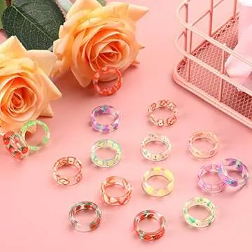 Colorful Resin Fruit Rings Set for Women & Teens Gift Idea