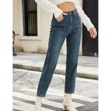 TOSATISFINE Women's Barrel Jeans Baggy High Waisted Stretchy Wide Leg Jeans Mom Jeans Plus Size Vintage Blue 2XL