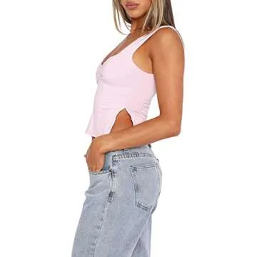 Women's Y2K Sleeveless Strappy Crop Tops Ruched Sweetheart Neck Backless Cropped Tank Top Slits Cami Shirt (A-Pink, M)