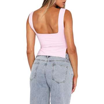 Women's Y2K Sleeveless Strappy Crop Tops Ruched Sweetheart Neck Backless Cropped Tank Top Slits Cami Shirt (A-Pink, M)