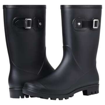 Evshine Women's Mid Calf Rain Boots Waterproof Garden Shoes Matte Black, 38