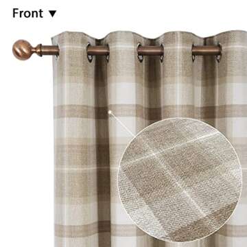 always4u Beige Plaid Curtains Grommet Woolen Look Modern Living Room Bedroom Home Decoration Check Drapes Beige 2 Panels 54 * 95 Inch