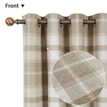 always4u Beige Plaid Curtains Grommet Woolen Look Modern Living Room Bedroom Home Decoration Check Drapes Beige 2 Panels 54 * 95 Inch