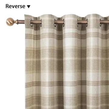 always4u Beige Plaid Curtains Grommet Woolen Look Modern Living Room Bedroom Home Decoration Check Drapes Beige 2 Panels 54 * 95 Inch