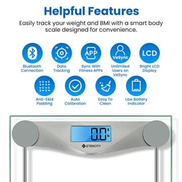 Etekcity Bathroom Scale for Body Weight BMI Scale, Upgraded Bluetooth Digital Scale, Large Blue LCD Backlight Display, High Precision Measurements, 400 Pounds