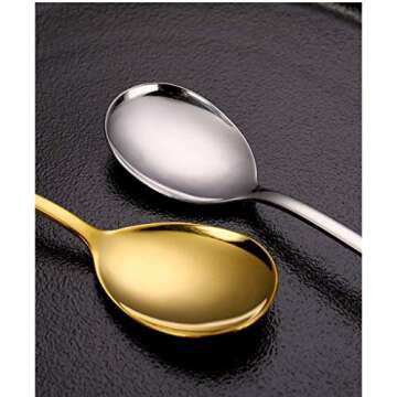 Korean Chopsticks and Spoon Set with Long Flat Hand, Metal Durable Stainless Steel Flatware, Dishwasher Safe, 3 Set. (Gold)