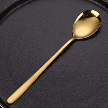 Korean Chopsticks and Spoon Set with Long Flat Hand, Metal Durable Stainless Steel Flatware, Dishwasher Safe, 3 Set. (Gold)